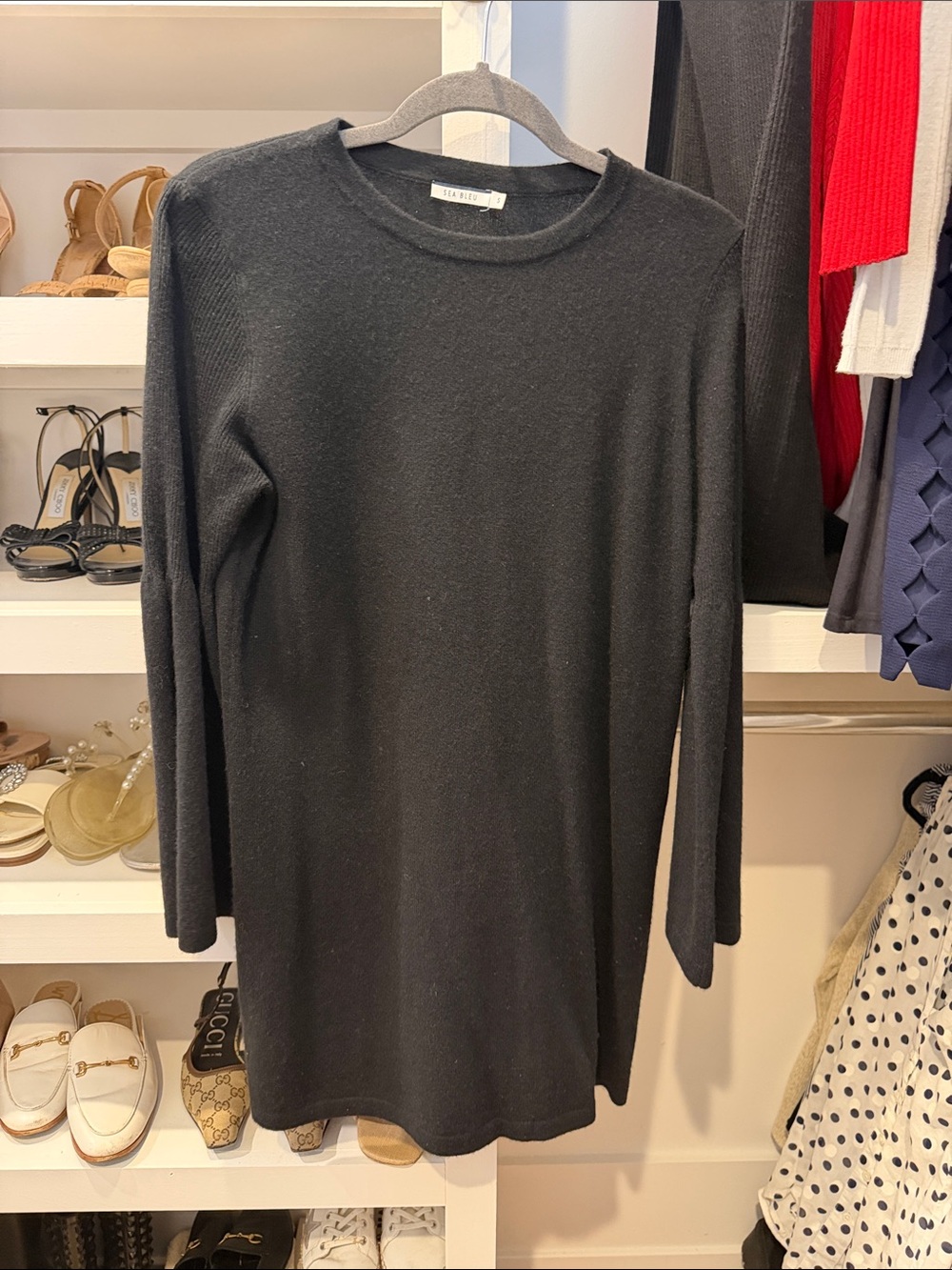 Black Long Sleeve/Bell Sleeve Mini Sweater Dress